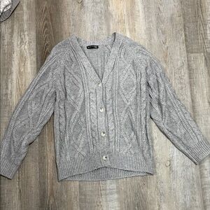 Gray Cable Knit Button-Front Women's Sweater Cardigan